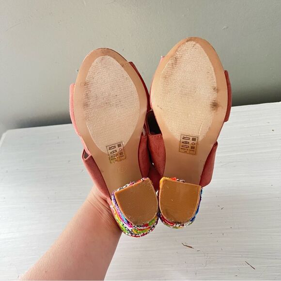 Jacobies Rose Velvet Slip On Heel Sandal Colorful Embroidered Strappy Event - 7 - Picture 7 of 9